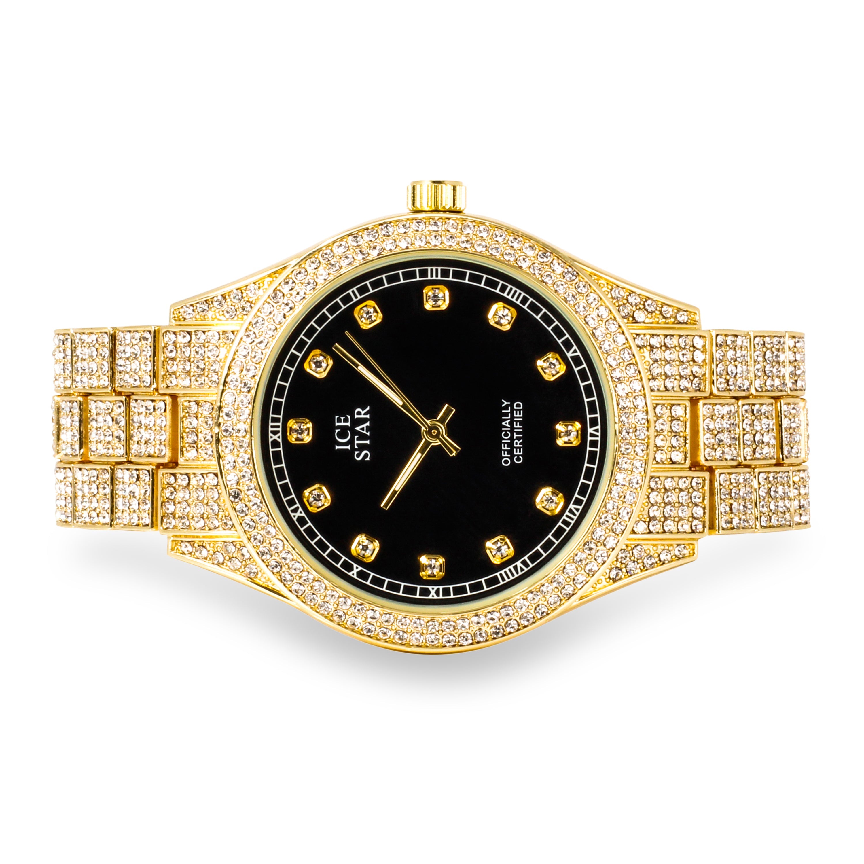 Men's Round Iced Out Watch 43mm Gold