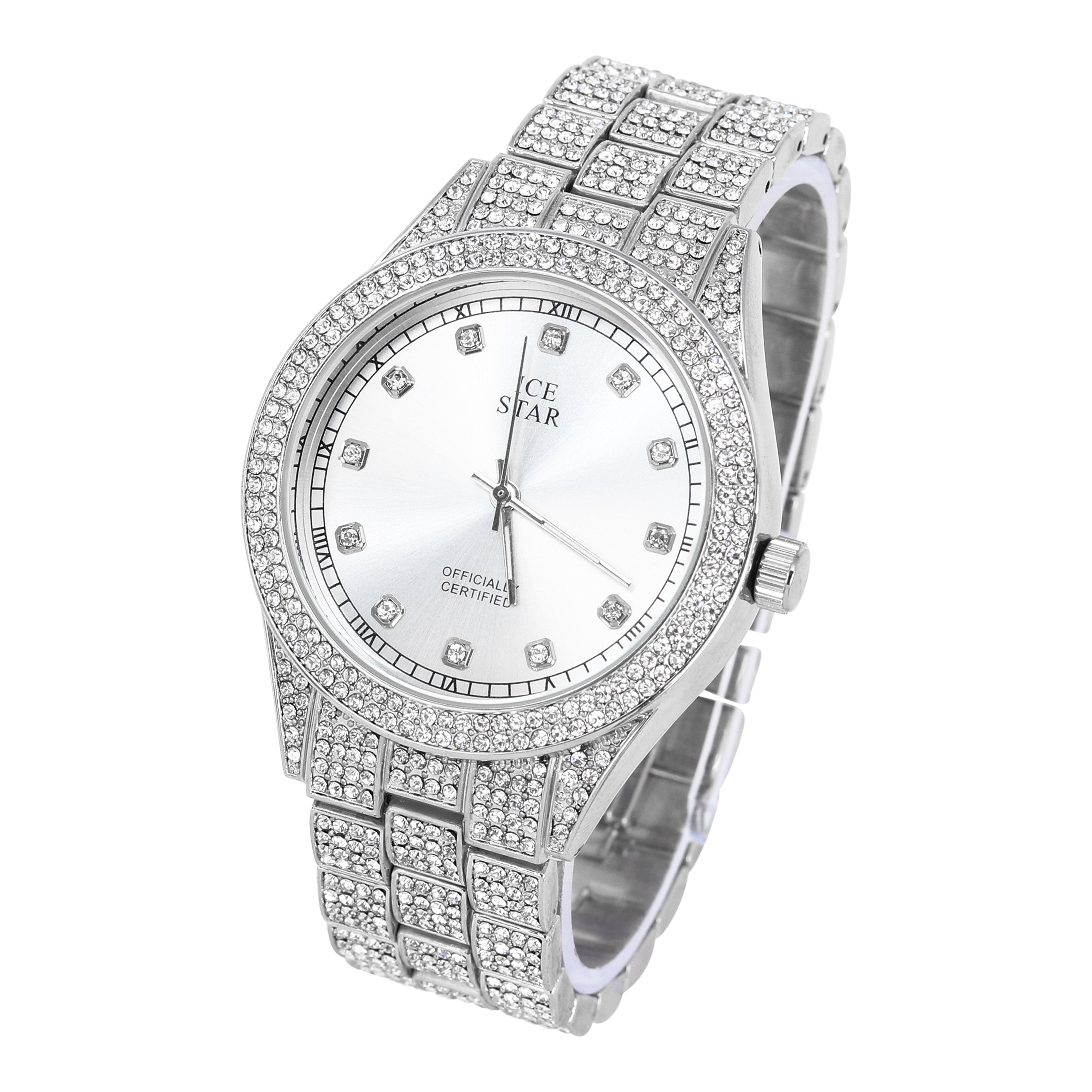 Men's Round Iced Out Watch 43mm Silver