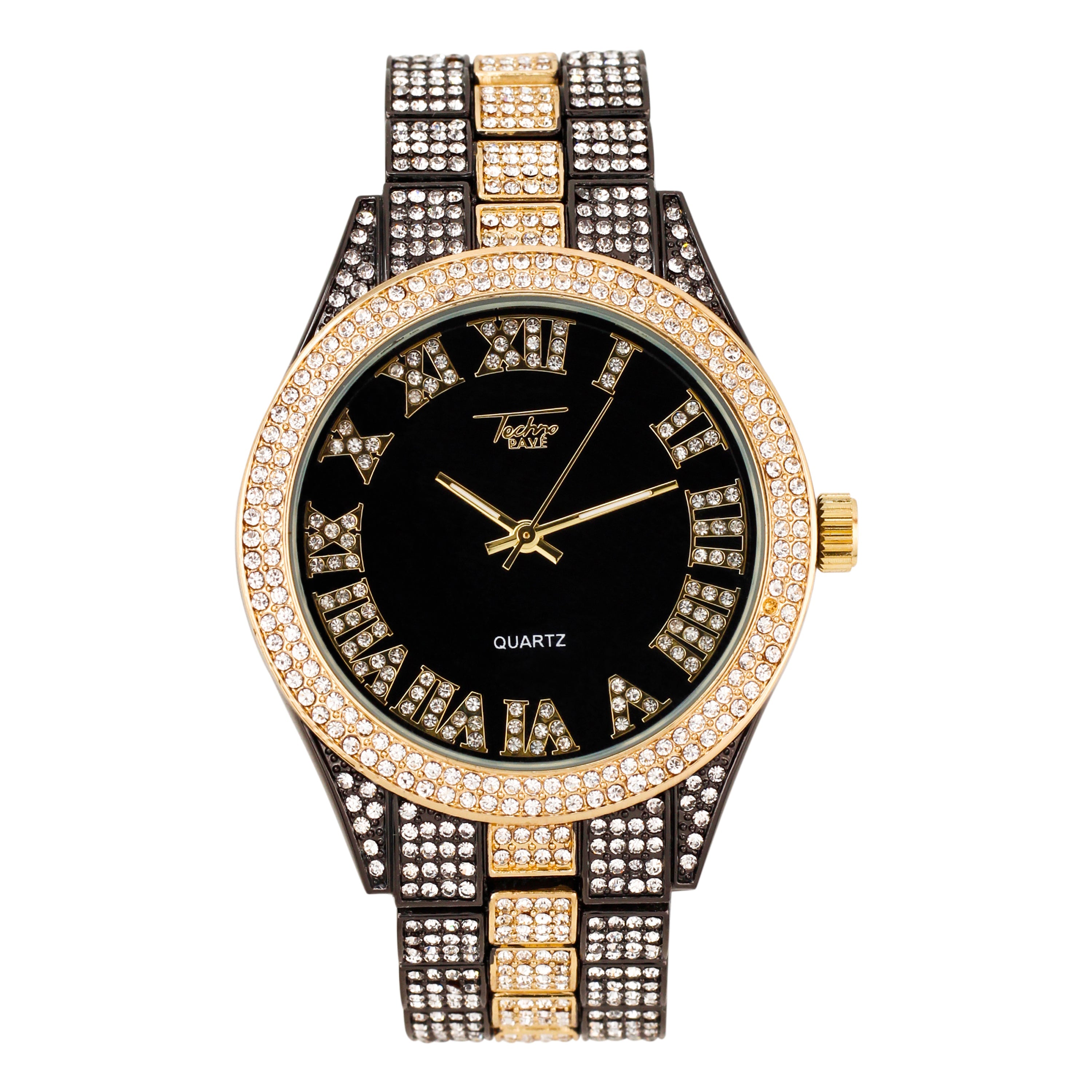 Men's Round Iced Out Watch 42mm Gold - Roman Dial