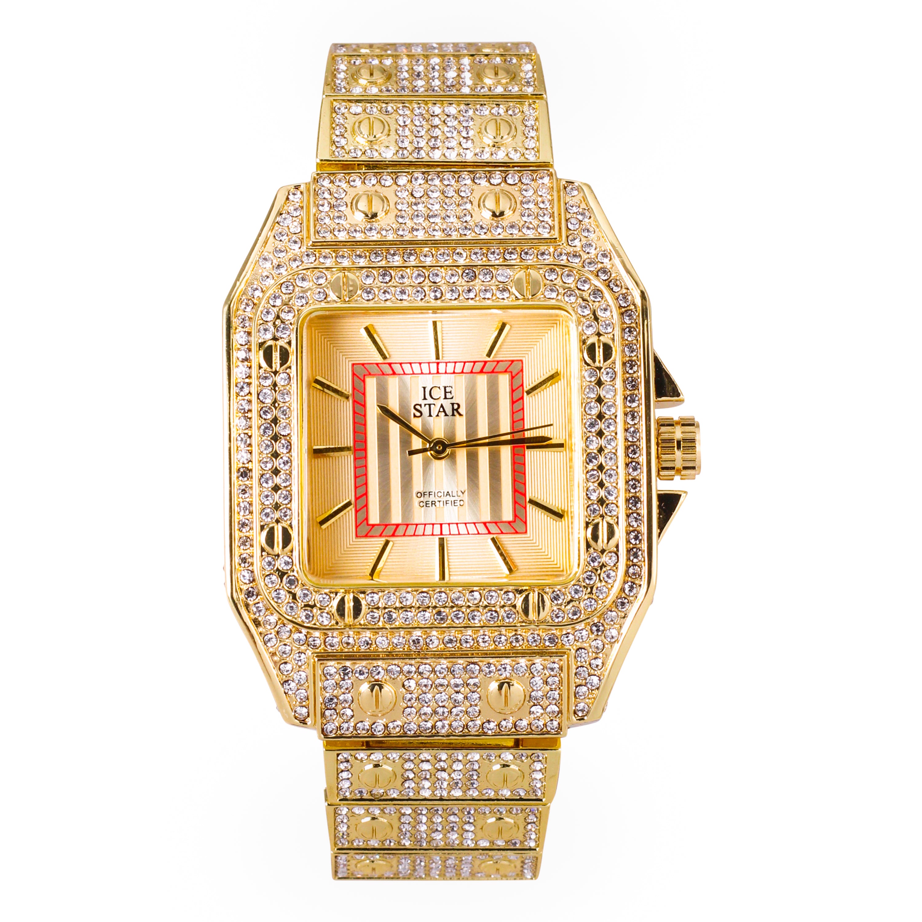 Men's Square Dial Watch 40mm Gold - "Fully Iced Band"