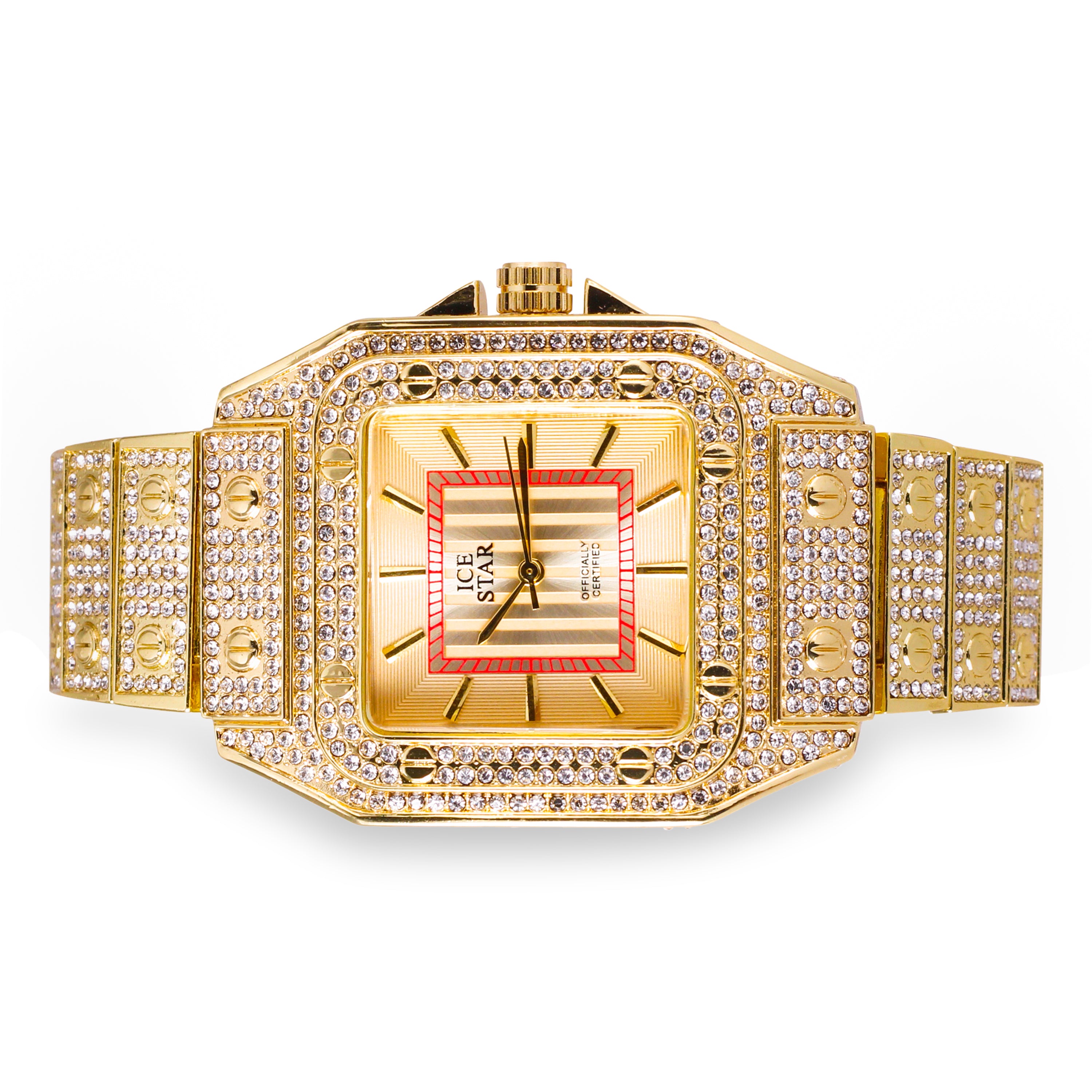 Men's Square Dial Watch 40mm Gold - "Fully Iced Band"