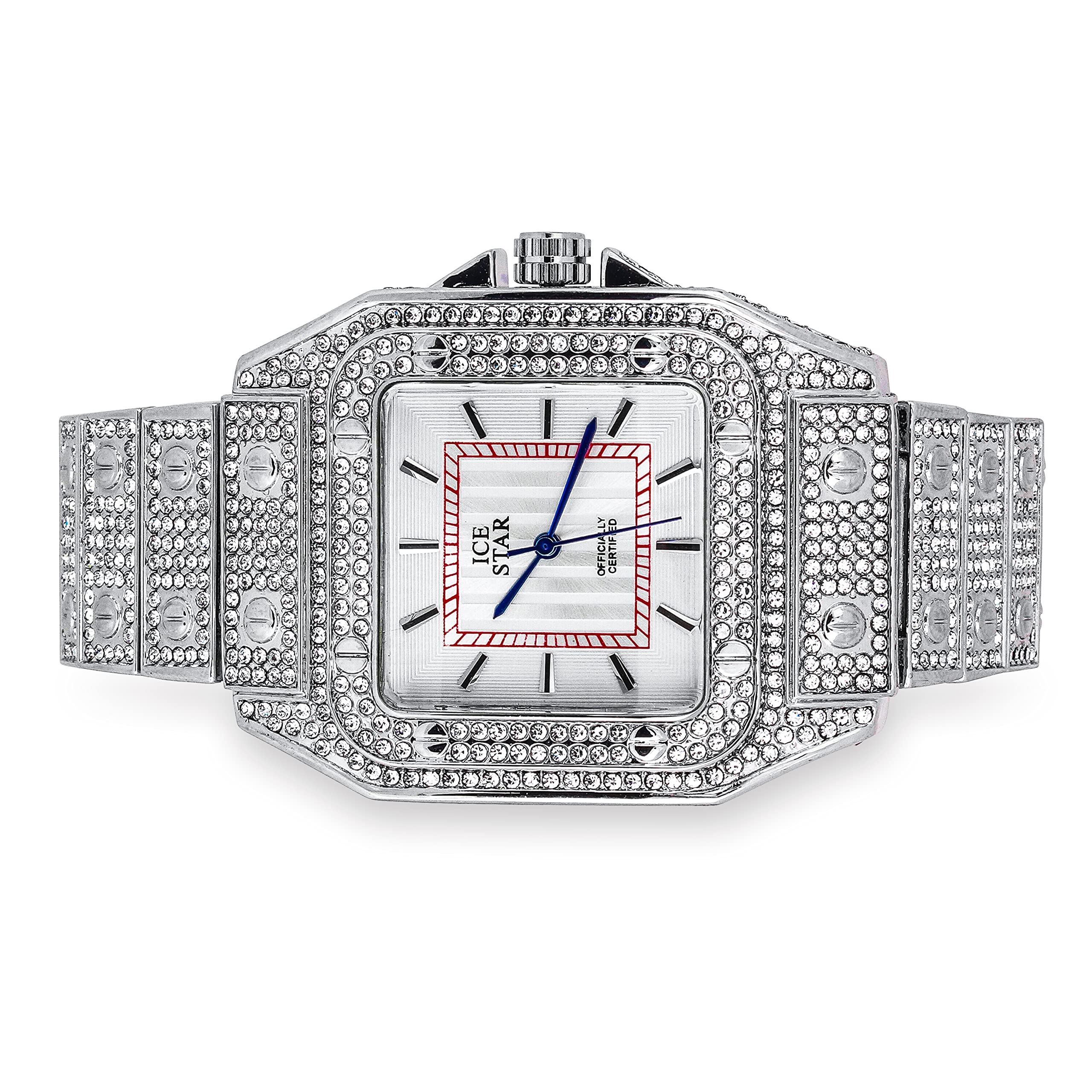 Men's Square Dial Watch 40mm Silver - "Fully Iced Band"