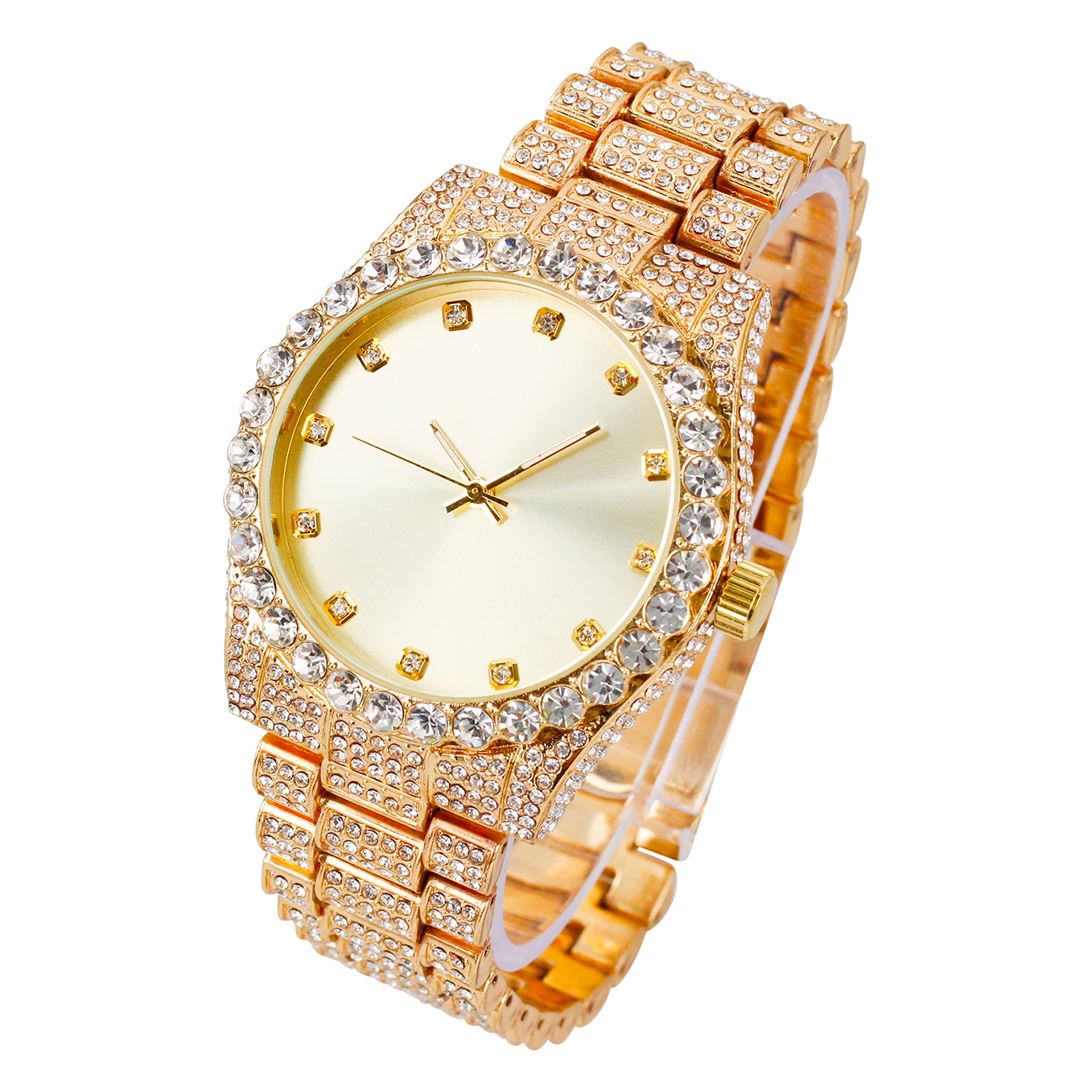 Women's Round Iced Out Watch 40mm Gold