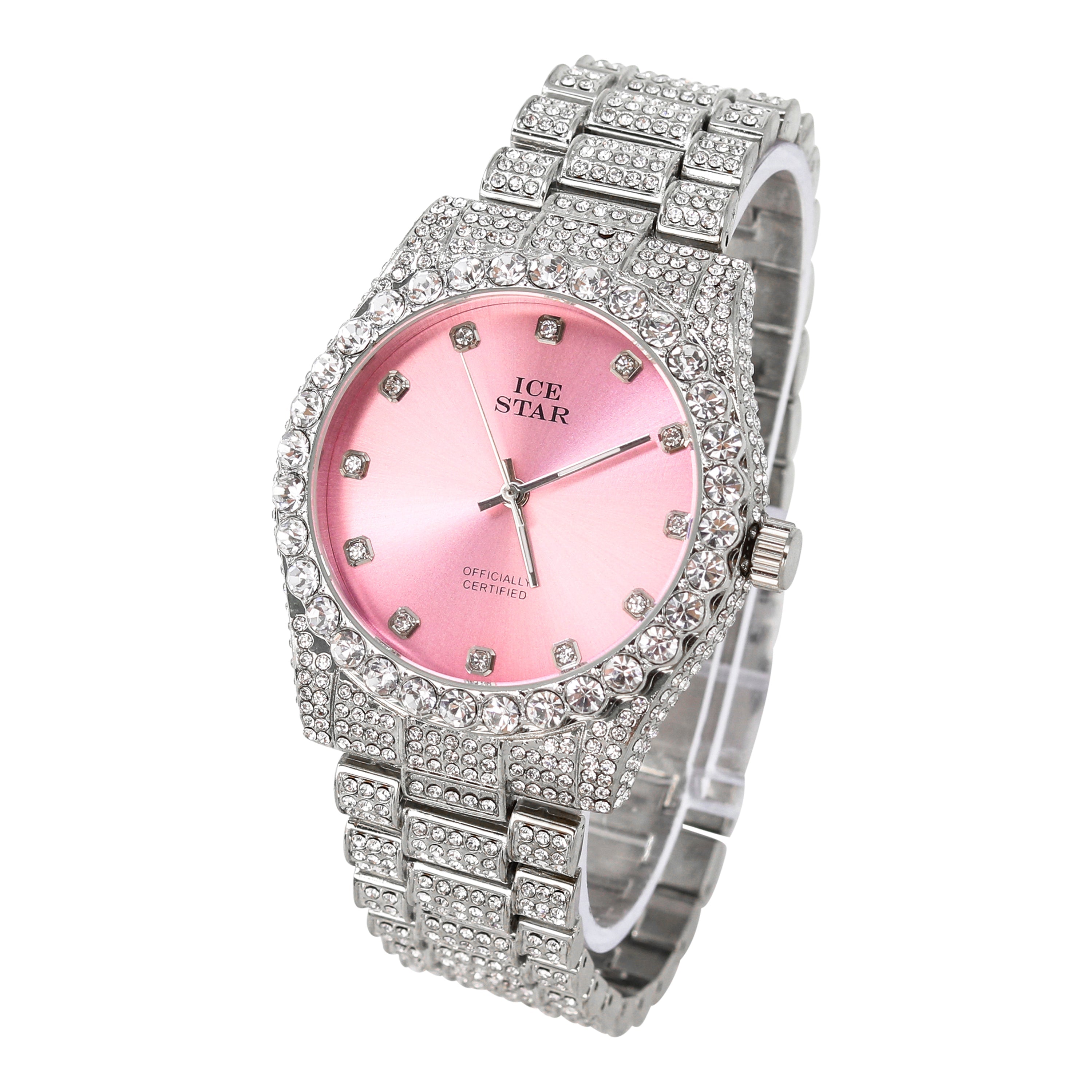 Women's Round Iced Out Watch 40mm Silver