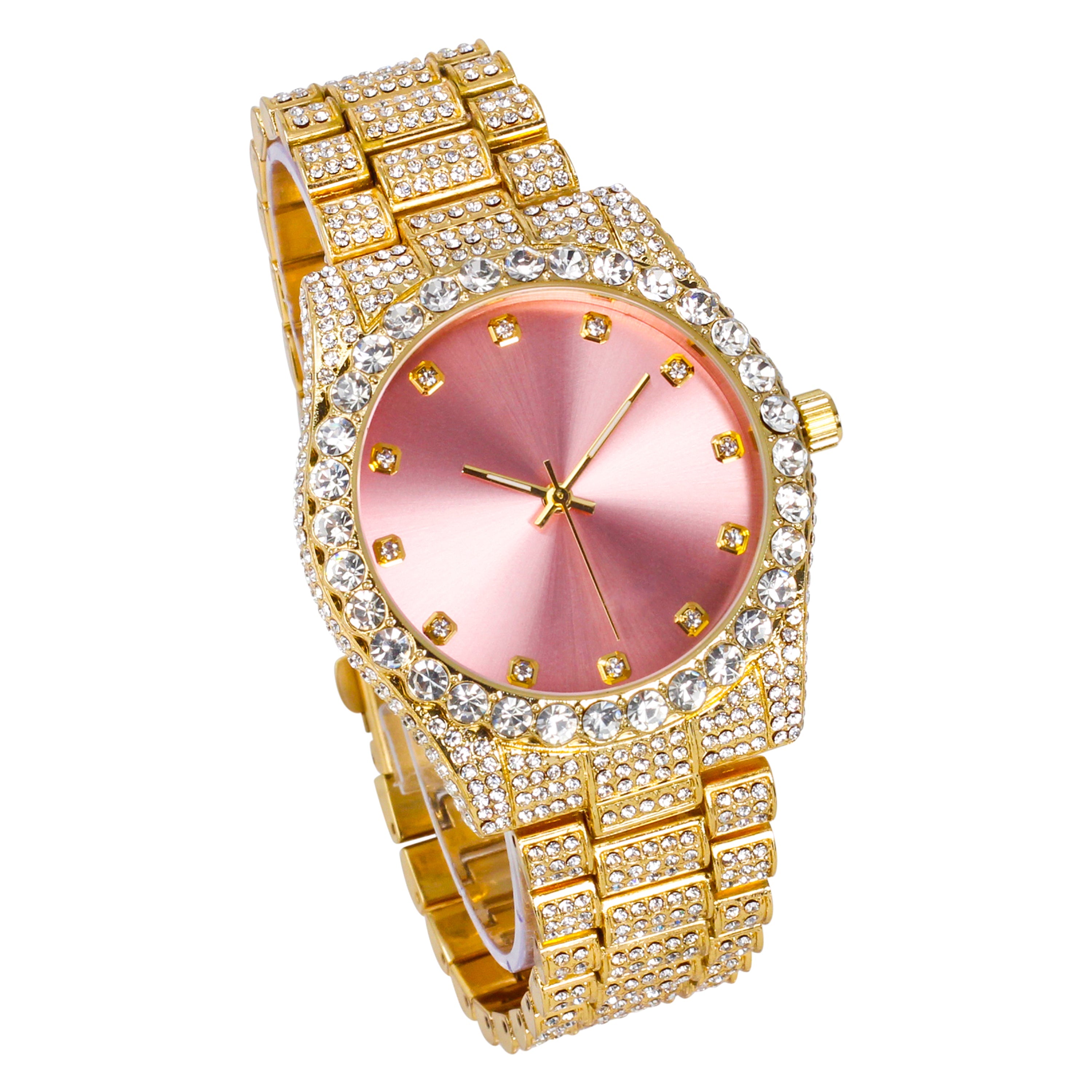 Women's Round Iced Out Watch 40mm Gold