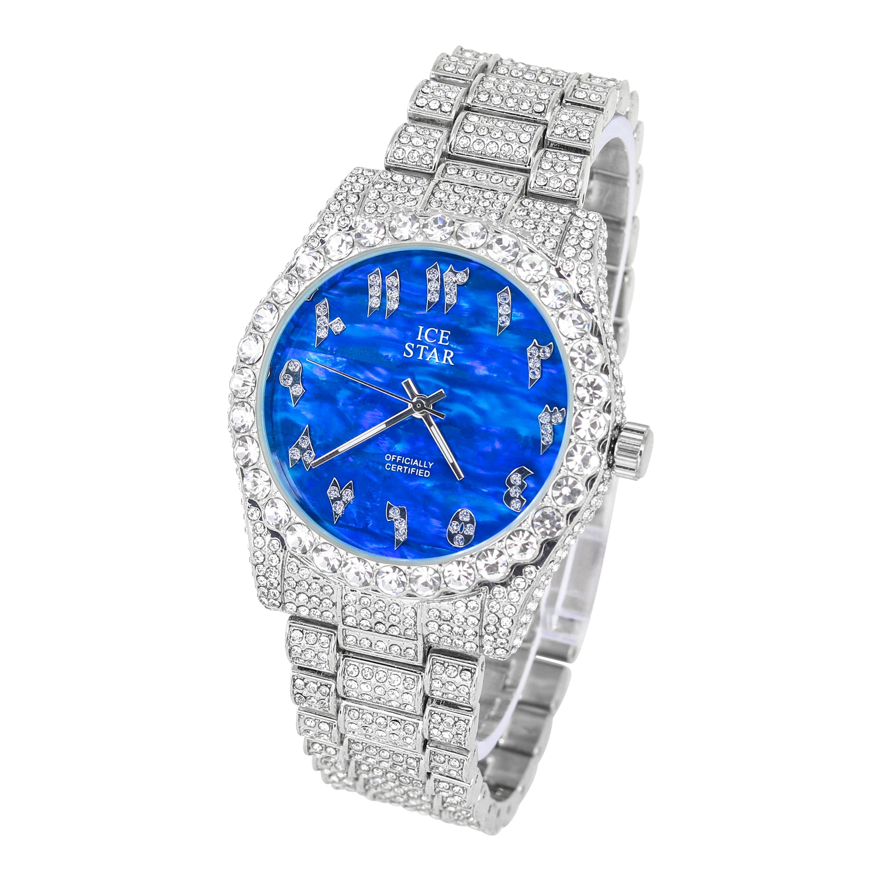 Men's Round Iced Out Watch 42mm Silver - Arab Dial