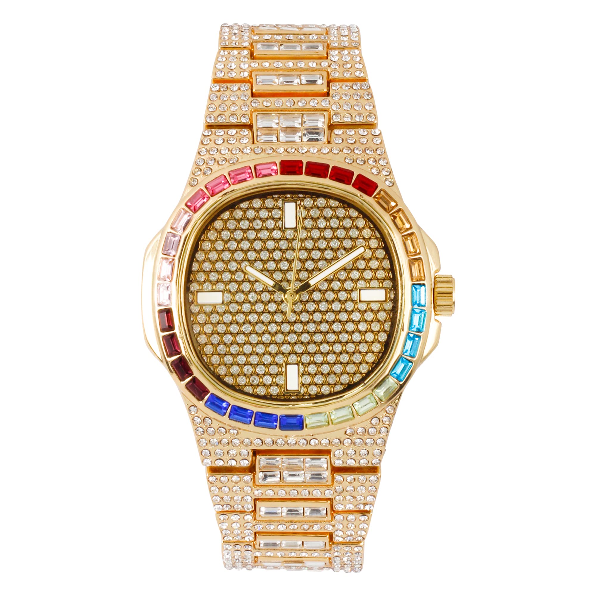 Men's Square Dial Watch 42mm Gold - "Fully Iced Band"