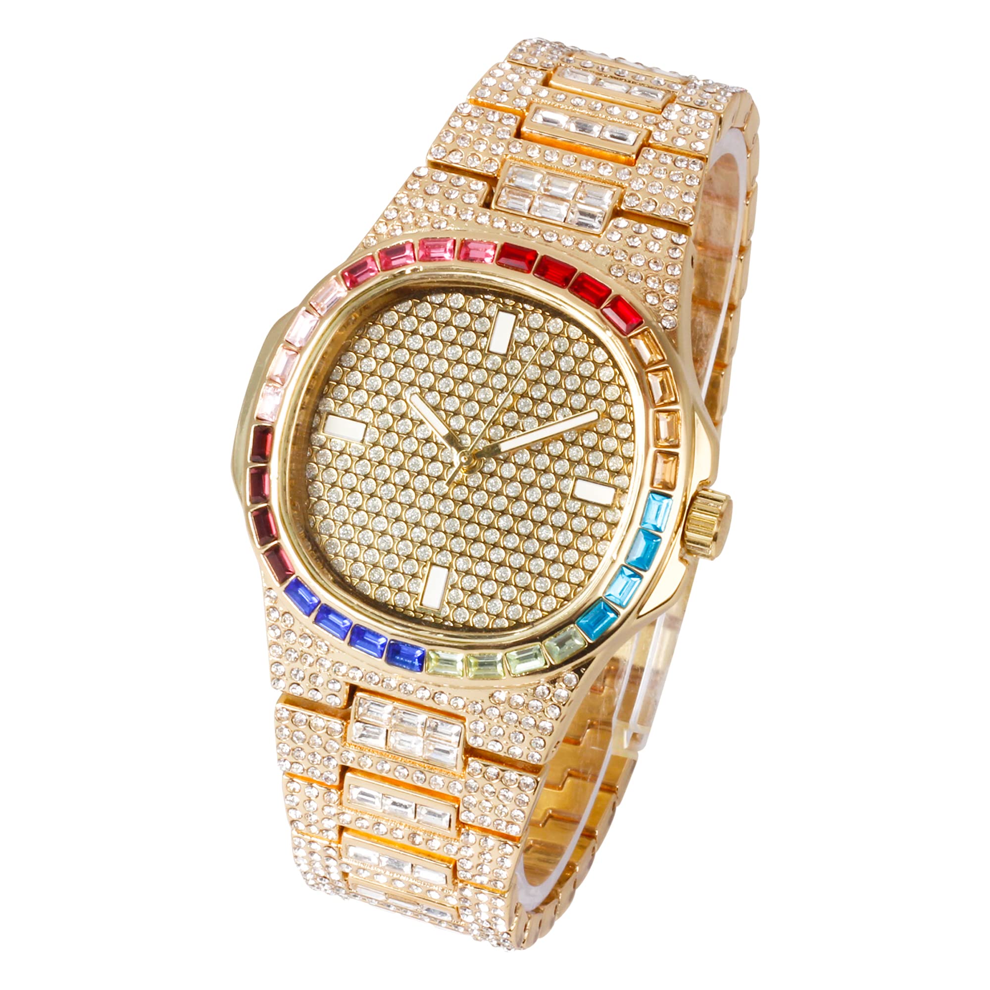 Men's Square Dial Watch 42mm Gold - "Fully Iced Band"