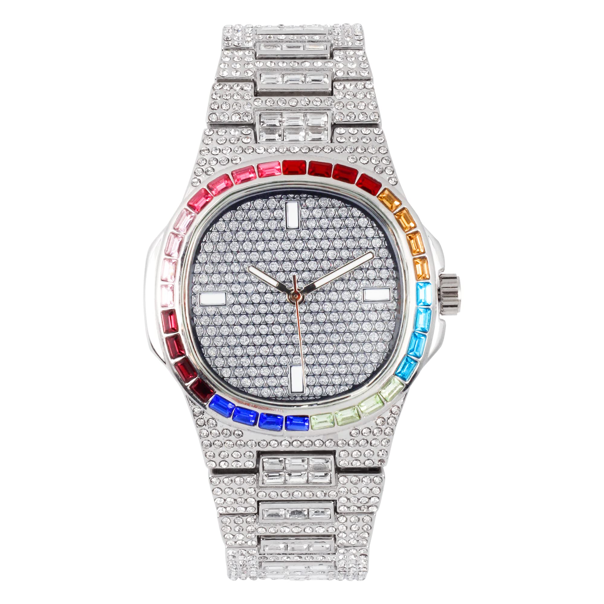 Men's Square Dial Watch 42mm Silver - "Fully Iced Band"