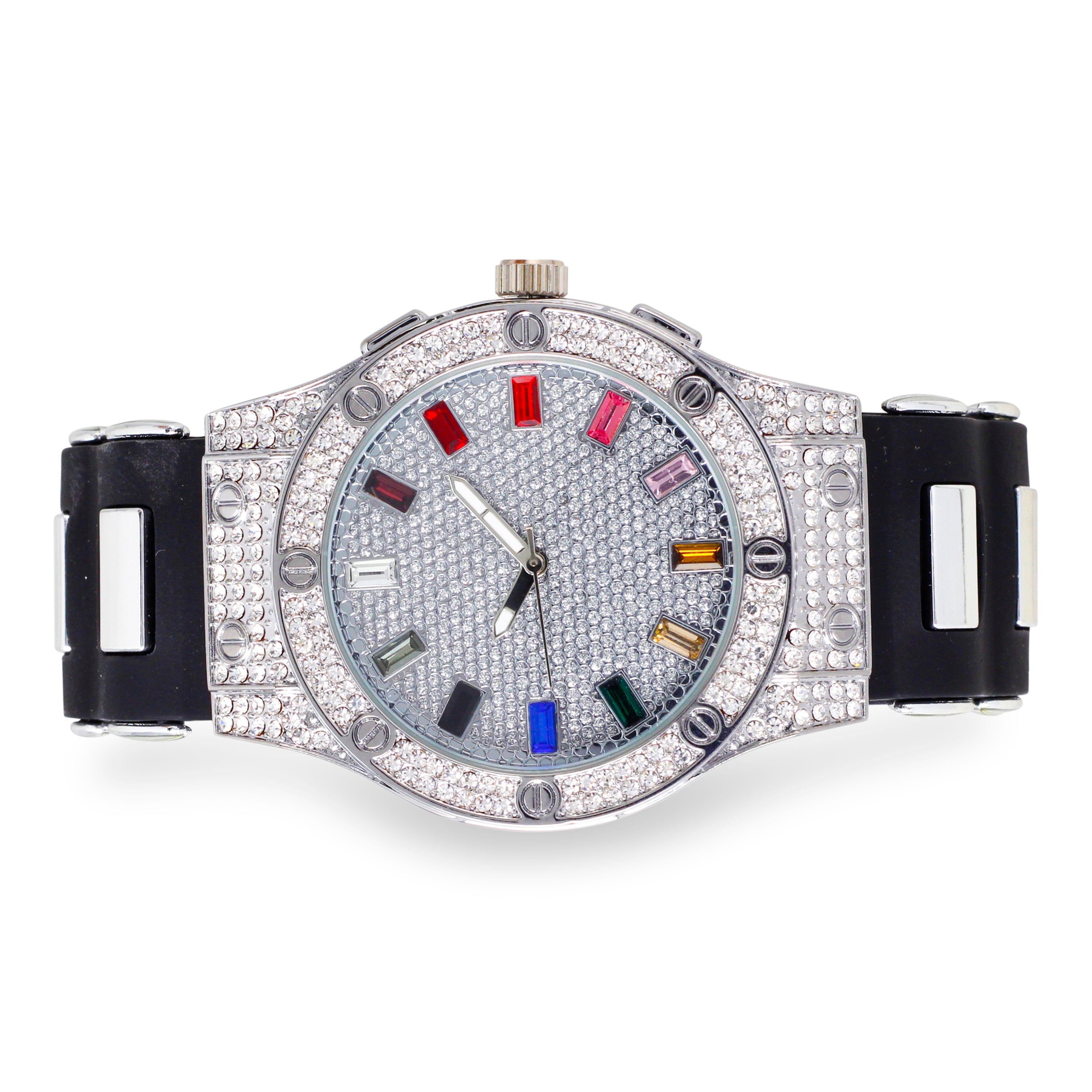 Men's Round Bullet Band Watch 43mm Silver - Baguette Dial