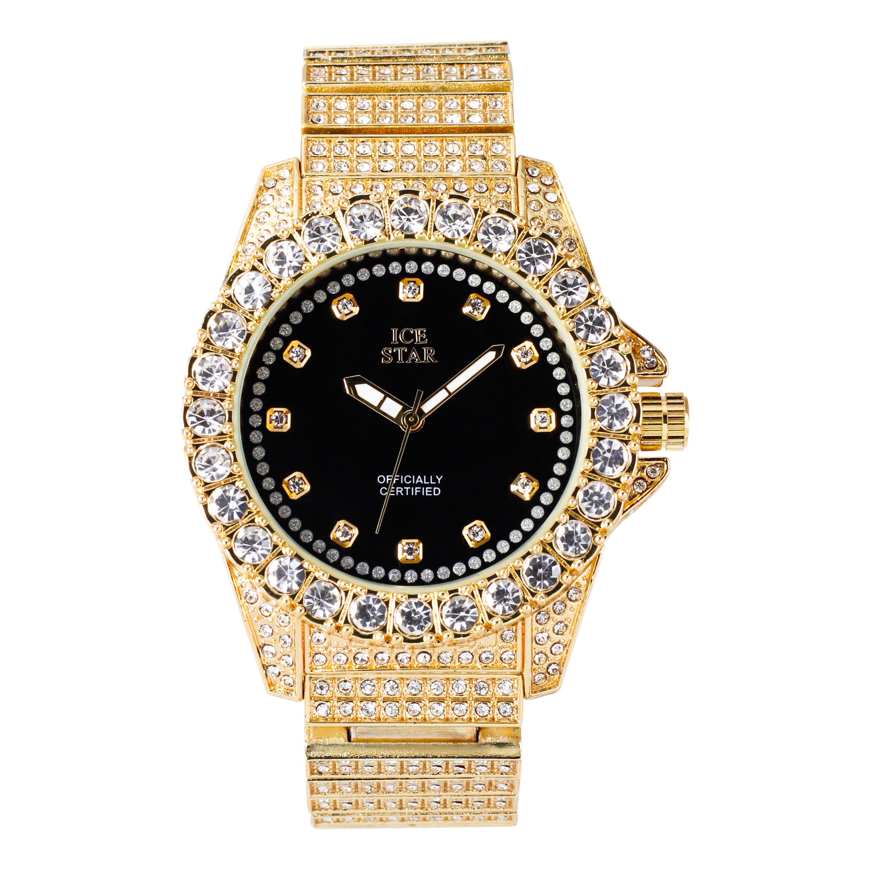 Men's Round Iced Out Watch 45mm Gold - "Fully Iced Band"
