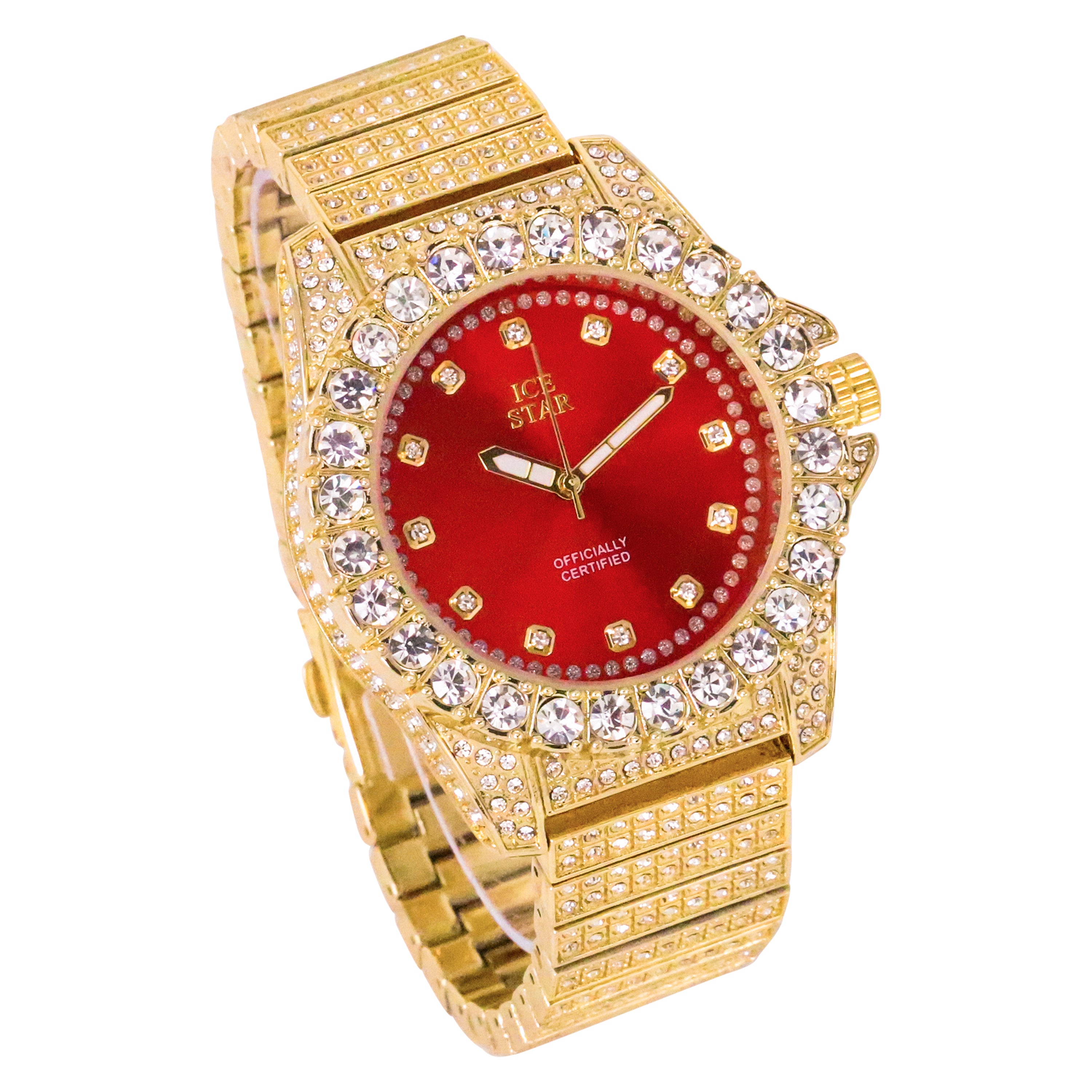 Men's Round Iced Out Watch 45mm Gold - "Fully Iced Band"