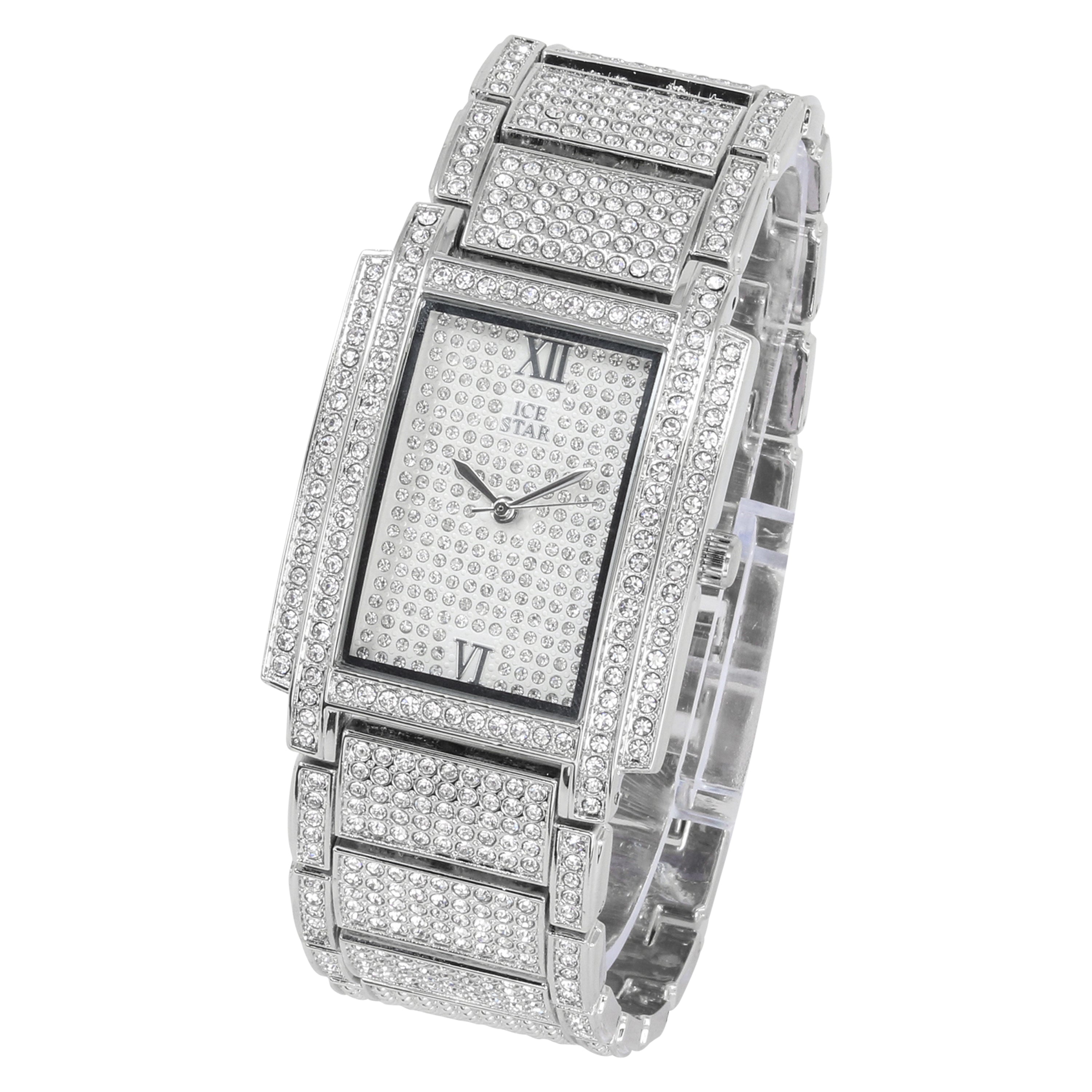 Men's Square Iced Out Watch 33mm Silver