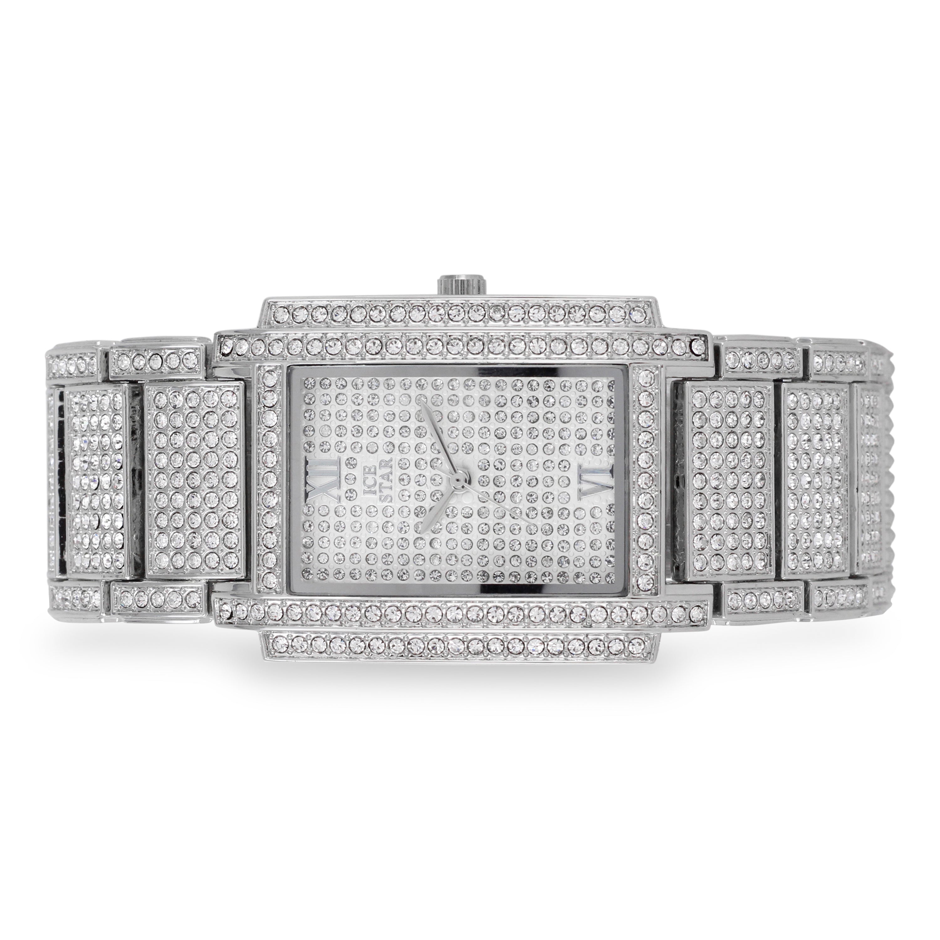 Men's Square Iced Out Watch 33mm Silver