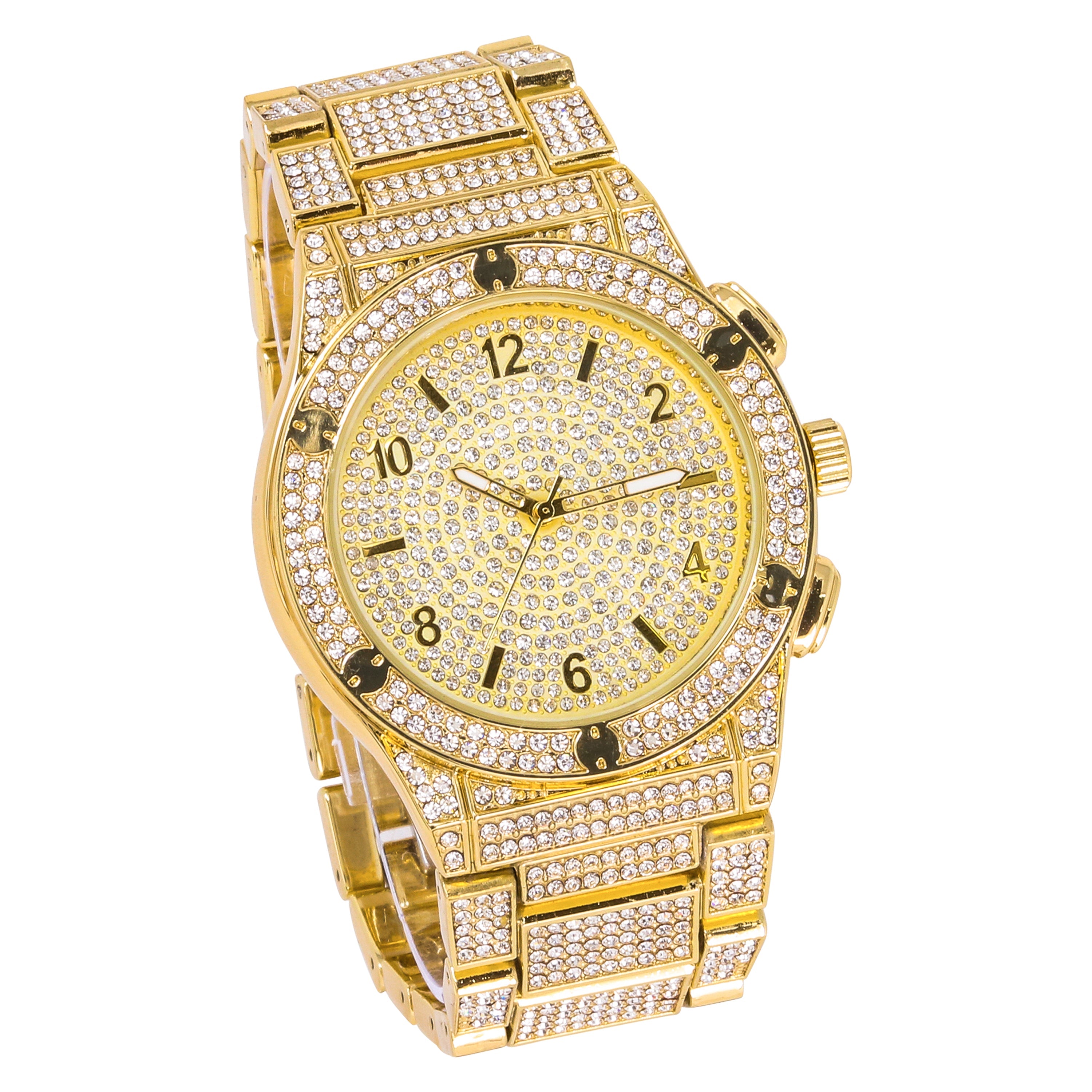 Men's Round Iced Out Watch 42mm Gold - "Fully Iced Band"