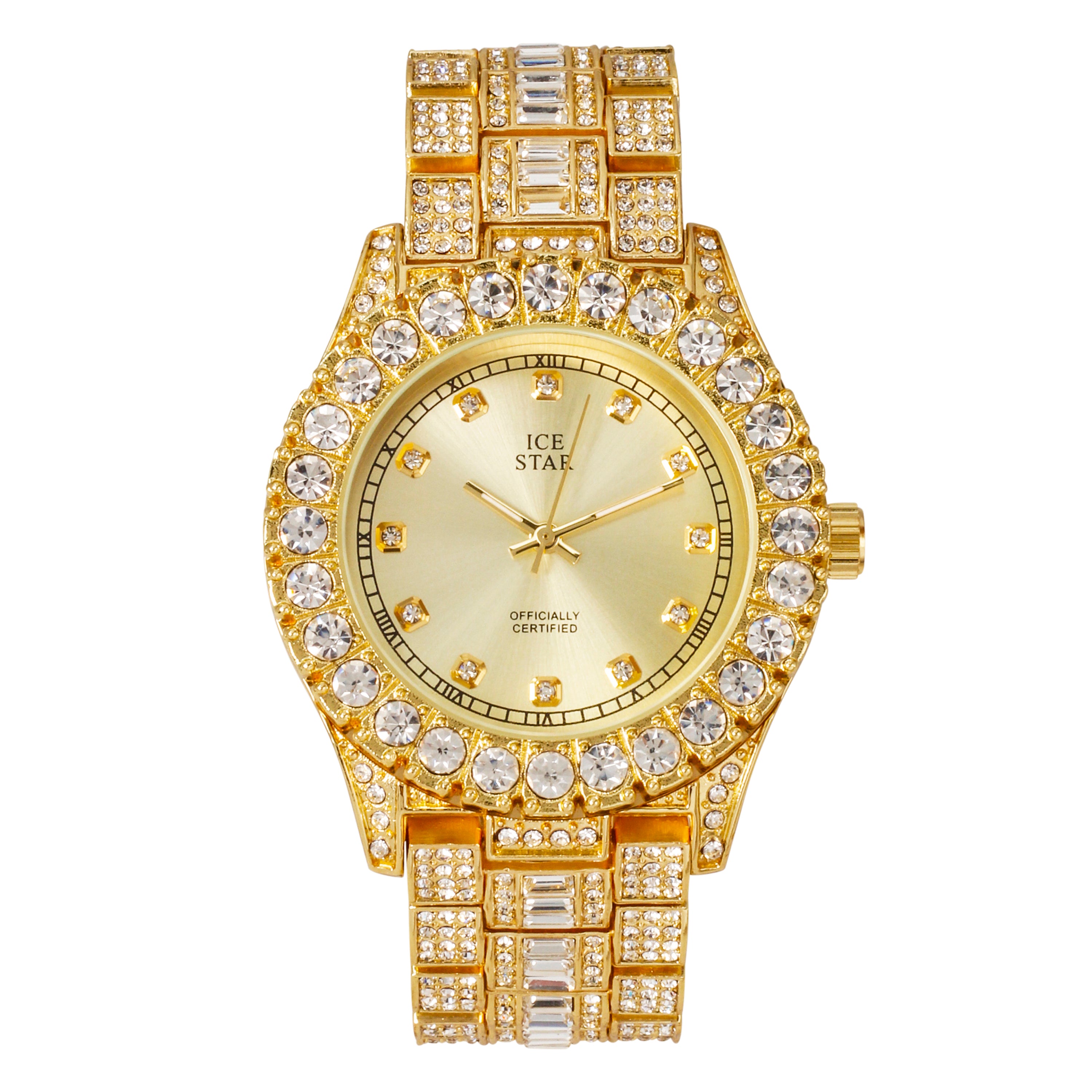 Men's Round Iced Out Watch 40mm Gold - "Fully Iced Band"