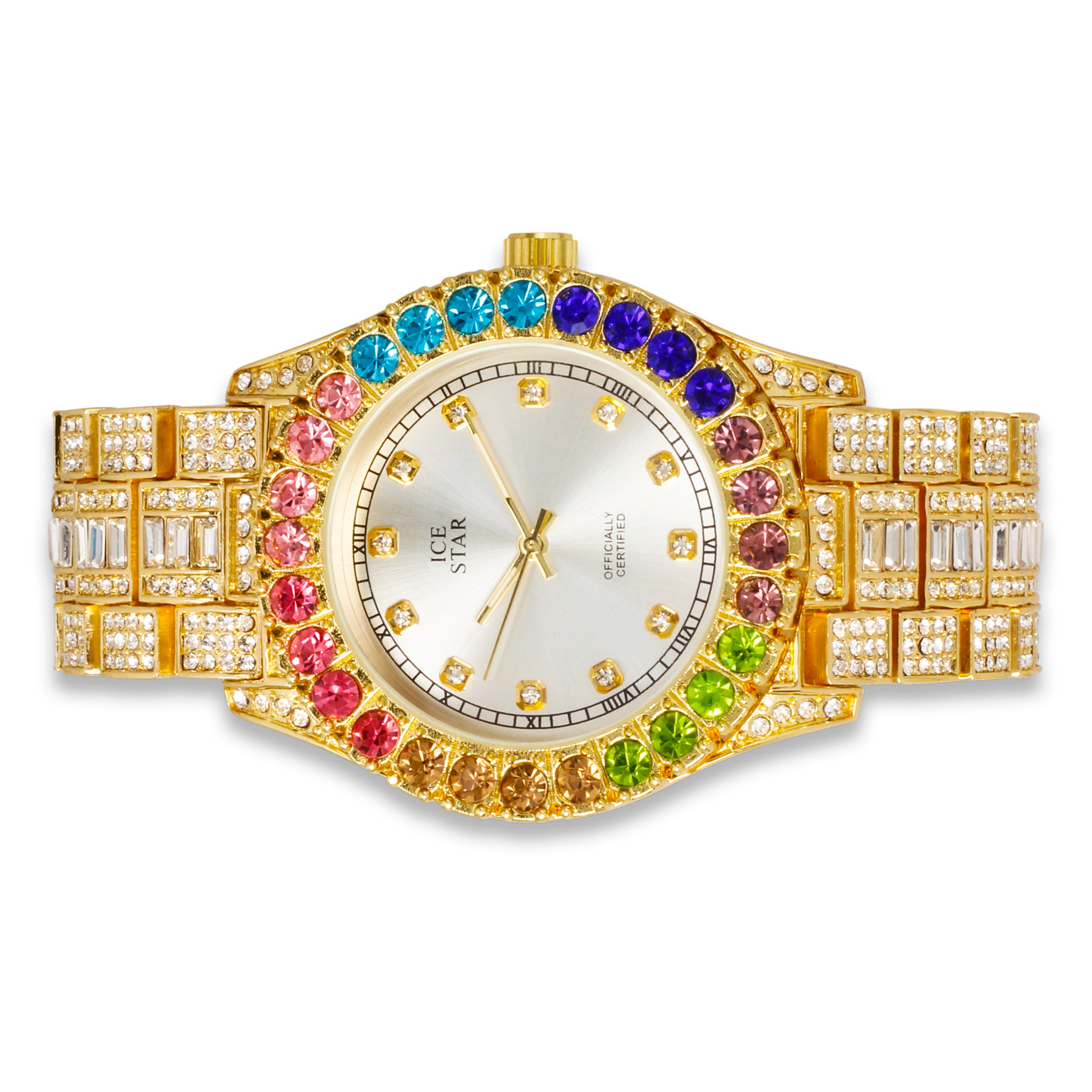 Men's Round Iced Out Watch 40mm Gold - "Fully Iced Band"