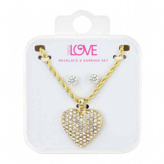 Women's Heart Rope Necklace & Earring Set
